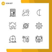 Set of 9 Vector Outlines on Grid for gps compass cedis thunderstorm insurance Editable Vector Design Elements