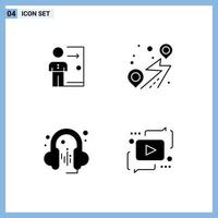 Pack of 4 Modern Solid Glyphs Signs and Symbols for Web Print Media such as dismissal route job personal headphone Editable Vector Design Elements