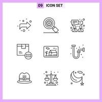 9 Icons in Line Style Outline Symbols on White Background Creative Vector Signs for Web mobile and Print