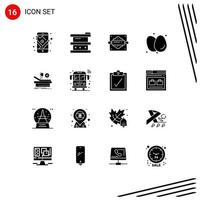 Solid Glyph Pack of 16 Universal Symbols of food diet laboratory breakfast bread rolling pin Editable Vector Design Elements
