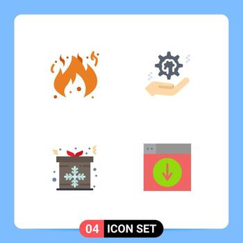 Set of 4 Vector Flat Icons on Grid for danger box setting brain gift Editable Vector Design Elements