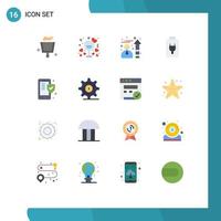 16 User Interface Flat Color Pack of modern Signs and Symbols of shield insurance efficiency phone charge Editable Pack of Creative Vector Design Elements