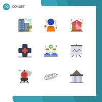 Pack of 9 Modern Flat Colors Signs and Symbols for Web Print Media such as partnership agreement home pharmacy hospital Editable Vector Design Elements