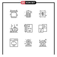 Outline Pack of 9 Universal Symbols of file develop farm coding teapot Editable Vector Design Elements