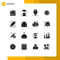 Editable Vector Line Pack of 16 Simple Solid Glyphs of system gear kitchen cog pen Editable Vector Design Elements