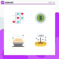 Flat Icon Pack of 4 Universal Symbols of game dinner valentine money pie Editable Vector Design Elements