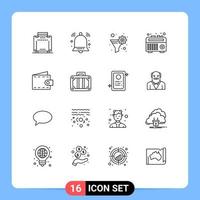 User Interface Pack of 16 Basic Outlines of wallet money filter beach radio Editable Vector Design Elements