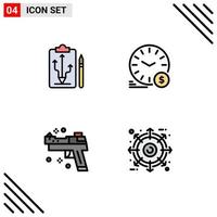 4 Thematic Vector Filledline Flat Colors and Editable Symbols of head currency tactics money gun Editable Vector Design Elements