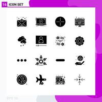 Group of 16 Modern Solid Glyphs Set for rainy pc ancient monitor discount Editable Vector Design Elements