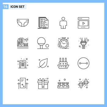 Outline Pack of 16 Universal Symbols of life play script multimedia media Editable Vector Design Elements