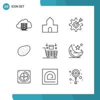 Vector Pack of 9 Outline Symbols Line Style Icon Set on White Background for Web and Mobile