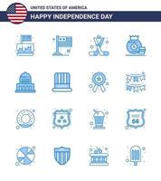 Group of 16 Blues Set for Independence day of United States of America such as american bag usa dollar american Editable USA Day Vector Design Elements