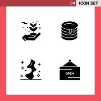 Pack of 4 creative Solid Glyphs of energy smoke protecting wedding cake witch Editable Vector Design Elements