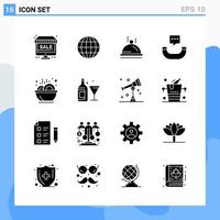 moderno 16 iconos de estilo sólido símbolos de glifo para uso general signo de icono sólido creativo aislado sobre fondo blanco paquete de 16 iconos vector