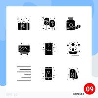 9 Solid Glyph concept for Websites Mobile and Apps picture board party tablet capsule Editable Vector Design Elements