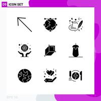 Modern Set of 9 Solid Glyphs Pictograph of box seo heart marketing business Editable Vector Design Elements