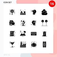 Modern Set of 16 Solid Glyphs Pictograph of learning storage personal server climate Editable Vector Design Elements