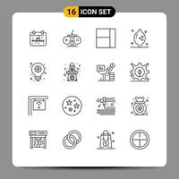 Set of 16 Modern UI Icons Symbols Signs for politician light bulb game pad innovation fruit Editable Vector Design Elements