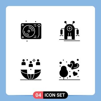 conjunto de pictogramas de 4 glifos sólidos simples de celebración fiesta global robot reunión elementos de diseño vectorial editables vector