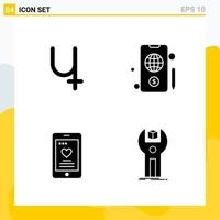 Collection of 4 Universal Solid Icons Icon Set for Web and Mobile vector