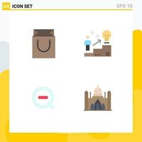 Mobile Interface Flat Icon Set of 4 Pictograms of bag search shopping user remove Editable Vector Design Elements