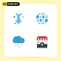 conjunto moderno de 4 iconos planos pictograma de lluvia de flecha globo recto clima elementos de diseño vectorial editables vector