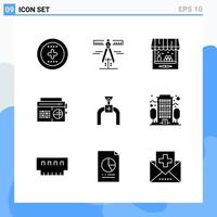 Modern 9 solid style icons Glyph Symbols for general use Creative Solid Icon Sign Isolated on White Background 9 Icons Pack vector