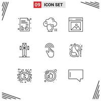 Stock Vector Icon Pack of 9 Line Signs and Symbols for finger cross communication christian user Editable Vector Design Elements