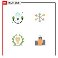 Set of 4 Vector Flat Icons on Grid for energy prize wlan group victory Editable Vector Design Elements