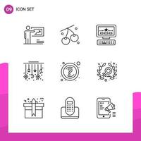 paquete de conjunto de iconos de contorno de 9 iconos de línea aislados en fondo blanco para aplicaciones móviles y de impresión de diseño de sitios web receptivos vector