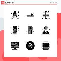 Universal Icon Symbols Group of 9 Modern Solid Glyphs of global payment ray online navigation Editable Vector Design Elements