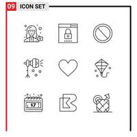 9 Thematic Vector Outlines and Editable Symbols of spotlight light search illumination prohibited Editable Vector Design Elements