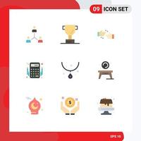 Flat Color Pack of 9 Universal Symbols of diamond banking sport accounts business Editable Vector Design Elements