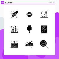 Modern Set of 9 Solid Glyphs and symbols such as cable spring beauty easter joystick Editable Vector Design Elements