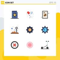 User Interface Pack of 9 Basic Flat Colors of setting joystick medicine game control Editable Vector Design Elements
