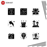 colección de 9 iconos vectoriales en estilo sólido símbolos de glifo perfecto de píxeles para web y signos de iconos sólidos móviles sobre fondo blanco 9 iconos vector