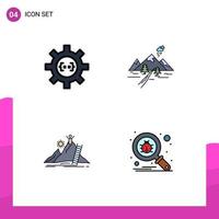 4 Universal Filledline Flat Color Signs Symbols of coding mountain development hill personal Editable Vector Design Elements