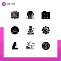 Mobile Interface Solid Glyph Set of 9 Pictograms of flask graphical web finance business Editable Vector Design Elements