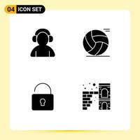 Pack of 4 creative Solid Glyphs of avatar lock headphone sport home Editable Vector Design Elements