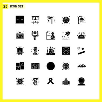 paquete de interfaz de usuario de 25 glifos sólidos básicos del objetivo del proyecto de sauna hacha línea de tiempo financiación elementos de diseño vectorial editables vector