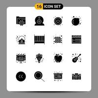 Set of 16 Commercial Solid Glyphs pack for bed kettle switch hot brew Editable Vector Design Elements