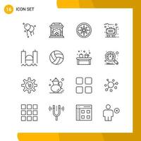 16 Icon Set Line Style Icon Pack Outline Symbols isolated on White Backgound for Responsive Website Designing vector