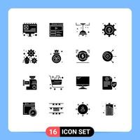 16 Universal Solid Glyph Signs Symbols of setting antivirus lamp configure energy Editable Vector Design Elements