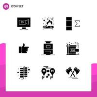 9 Thematic Vector Solid Glyphs and Editable Symbols of achievement travel data bag vote Editable Vector Design Elements