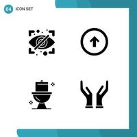 Mobile Interface Solid Glyph Set of 4 Pictograms of block bathroom security user toilet Editable Vector Design Elements