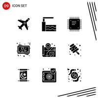 Collection of 9 Vector Icons in solid style Pixle Perfect Glyph Symbols for Web and Mobile Solid Icon Signs on White Background 9 Icons