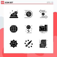 Collection of 9 Vector Icons in solid style Modern Glyph Symbols for Web and Mobile Solid Icon Sign Isolated on White Background 9 Icons