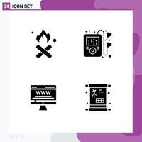 Group of 4 Solid Glyphs Signs and Symbols for burn billboard pollution music web advert Editable Vector Design Elements