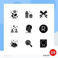 9 Universal Solid Glyphs Set for Web and Mobile Applications head heart love flashlight wedding couple Editable Vector Design Elements