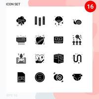 16 Thematic Vector Solid Glyphs and Editable Symbols of air spring chinese snail bug Editable Vector Design Elements